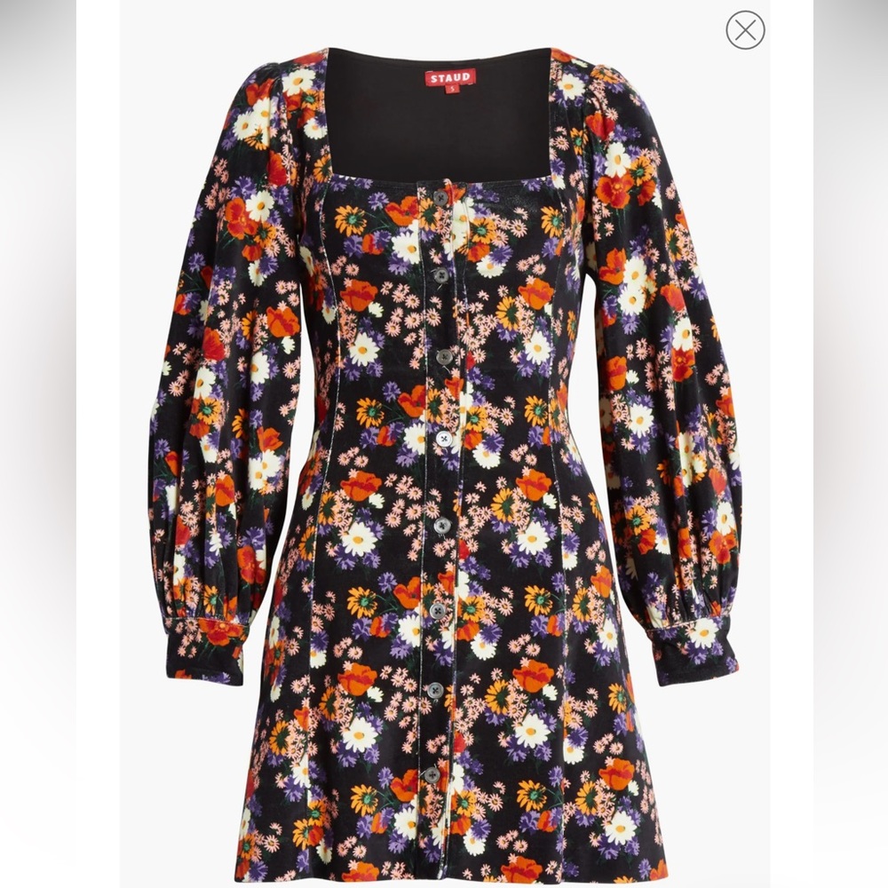 STAUD Floral Midi Dress - Black and Multicolor